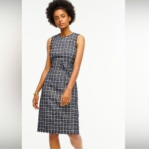 J Crew navy blue metallic preppy classic sleeveless belted sheath dress size 4